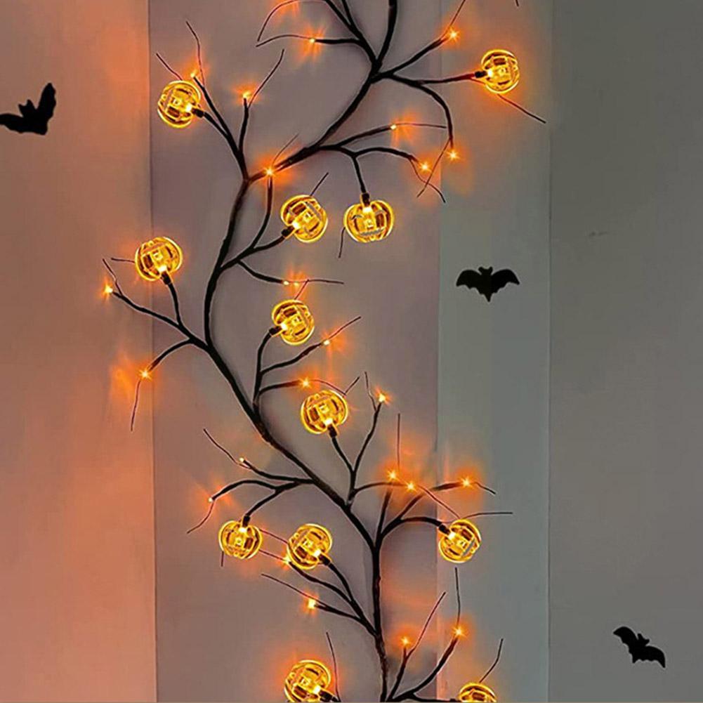 Halloween LED Willow Vine String Light Cool Cartoon Bat Pumpkin Decoration For Indoor Outdoor Party House Decor