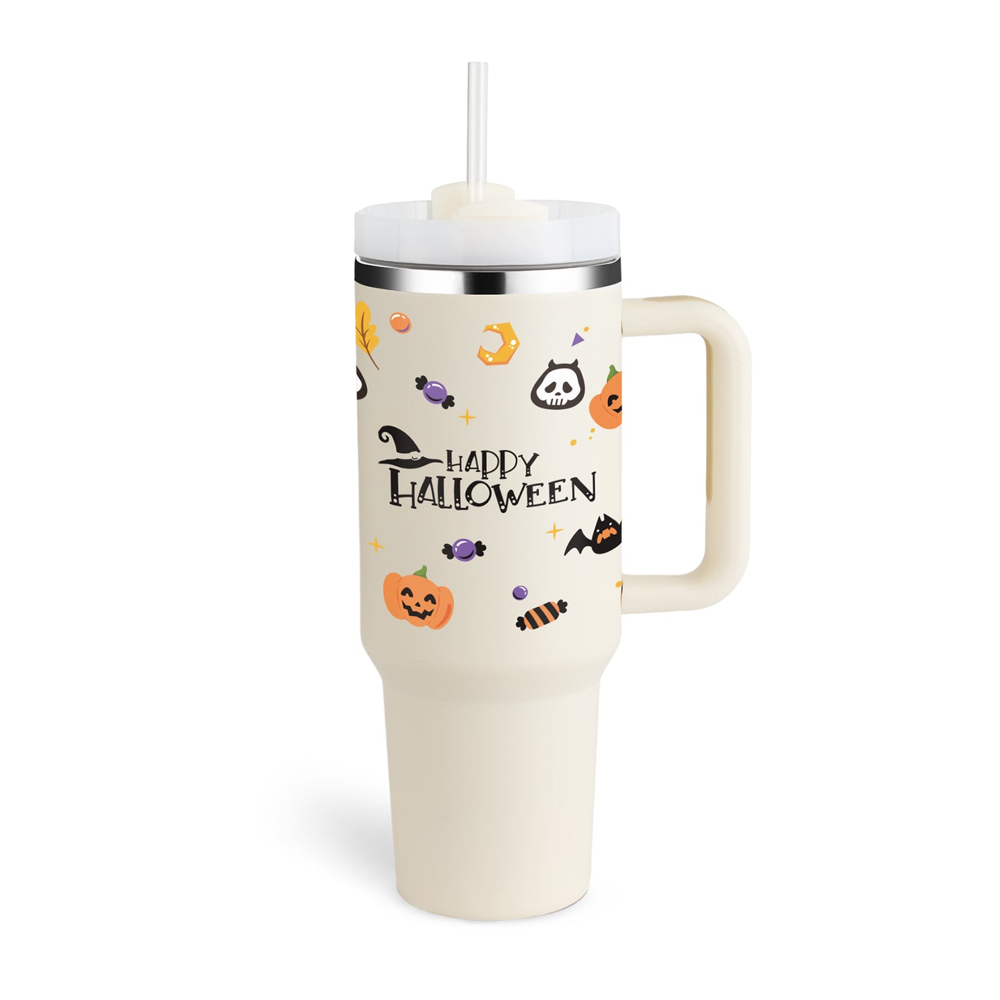 Halloween Thermal Mug 40oz Straw Coffee Insulation Cup With Handle Portable Car Stainless Steel Water Bottle LargeCapacity Travel BPA Free Thermal Mug